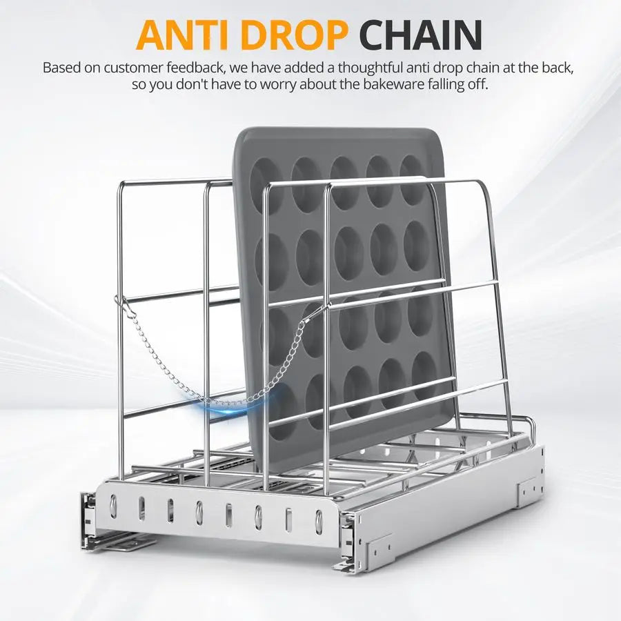 Stainless Steel Sliding Rack Cabinet Organizer for Cutting Board, Cookie Sheet, Baking Sheet,