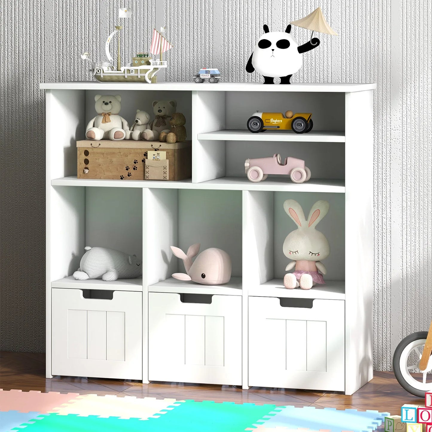 2-Shelf Toy and Book Organizer with 3 Removable Drawers
