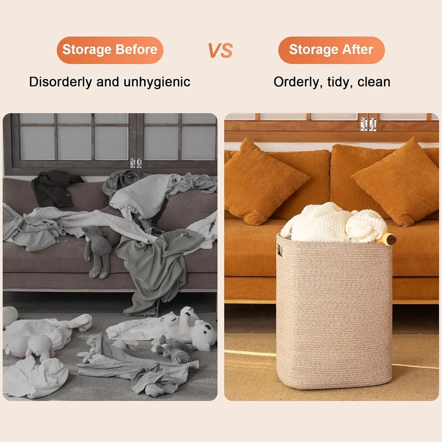 Rectangle Cotton Laundry Hamper/Blanket Basket