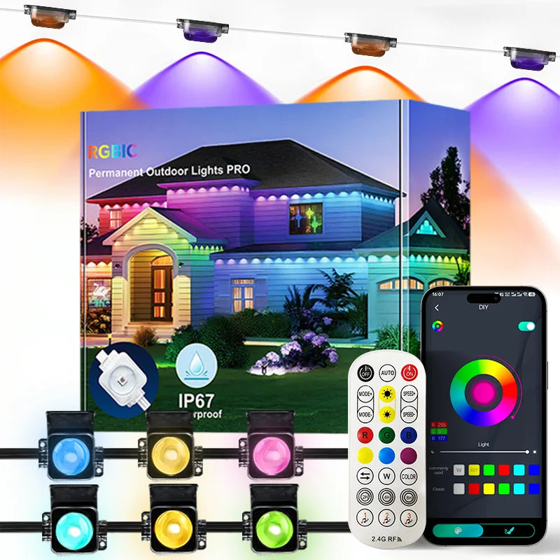 Permanent Smart Outdoor String Lighting with Remote APP Control and Music Syn