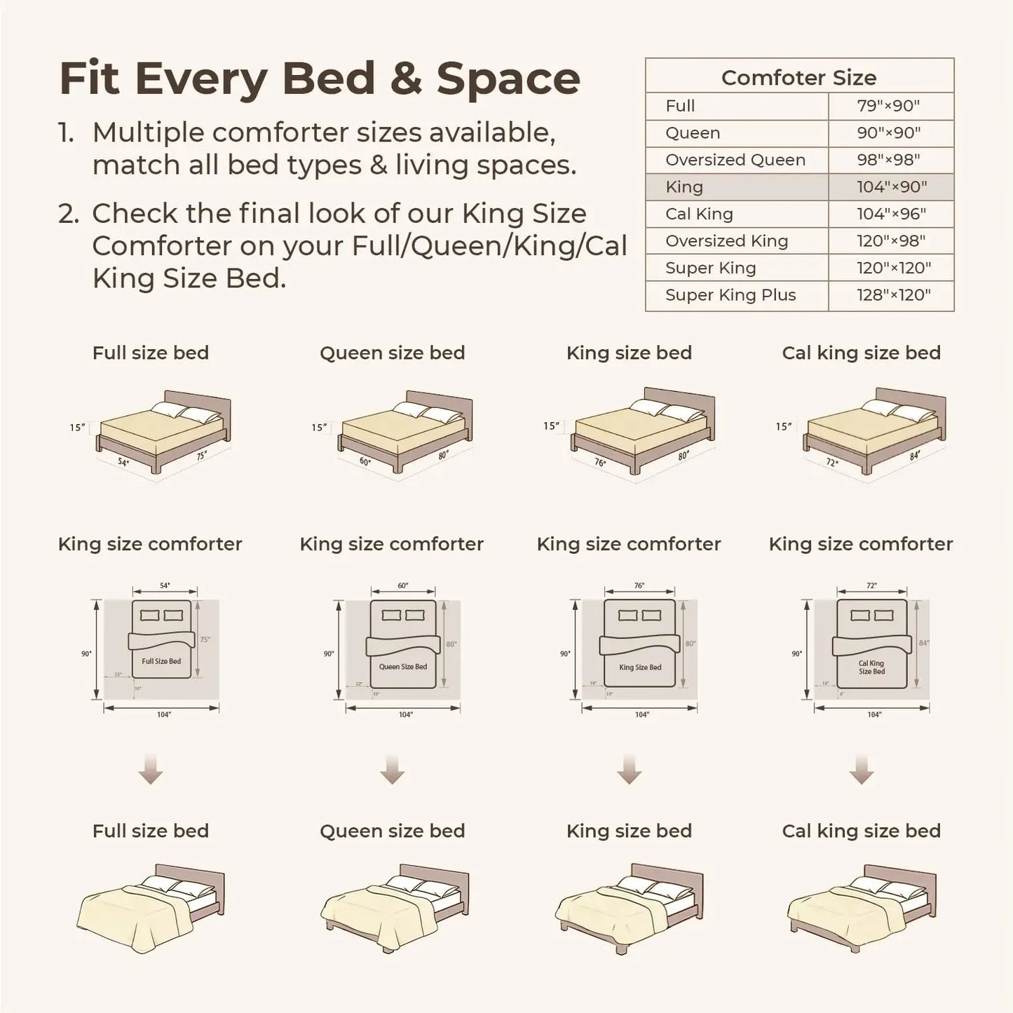 King Size Beige 3-Piece Comforter Set, Boho Farmhouse Style with Tufted Design, Lightweight for All Seasons