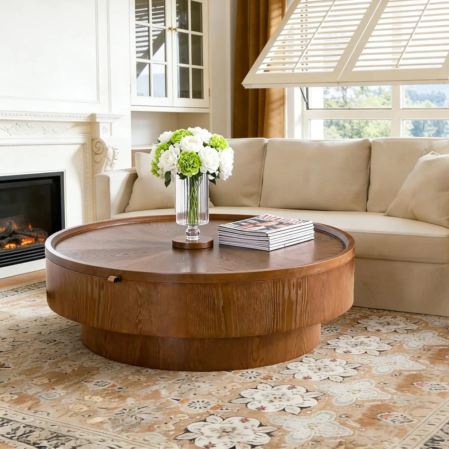 Modern Storage Round Drum Coffee Table with Removable Lid,