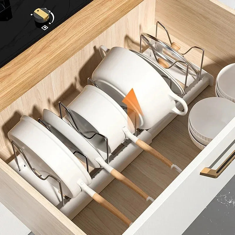Under Counter Expandable Kitchen Pot & Pan Organizer with 7 Adjustable Dividers