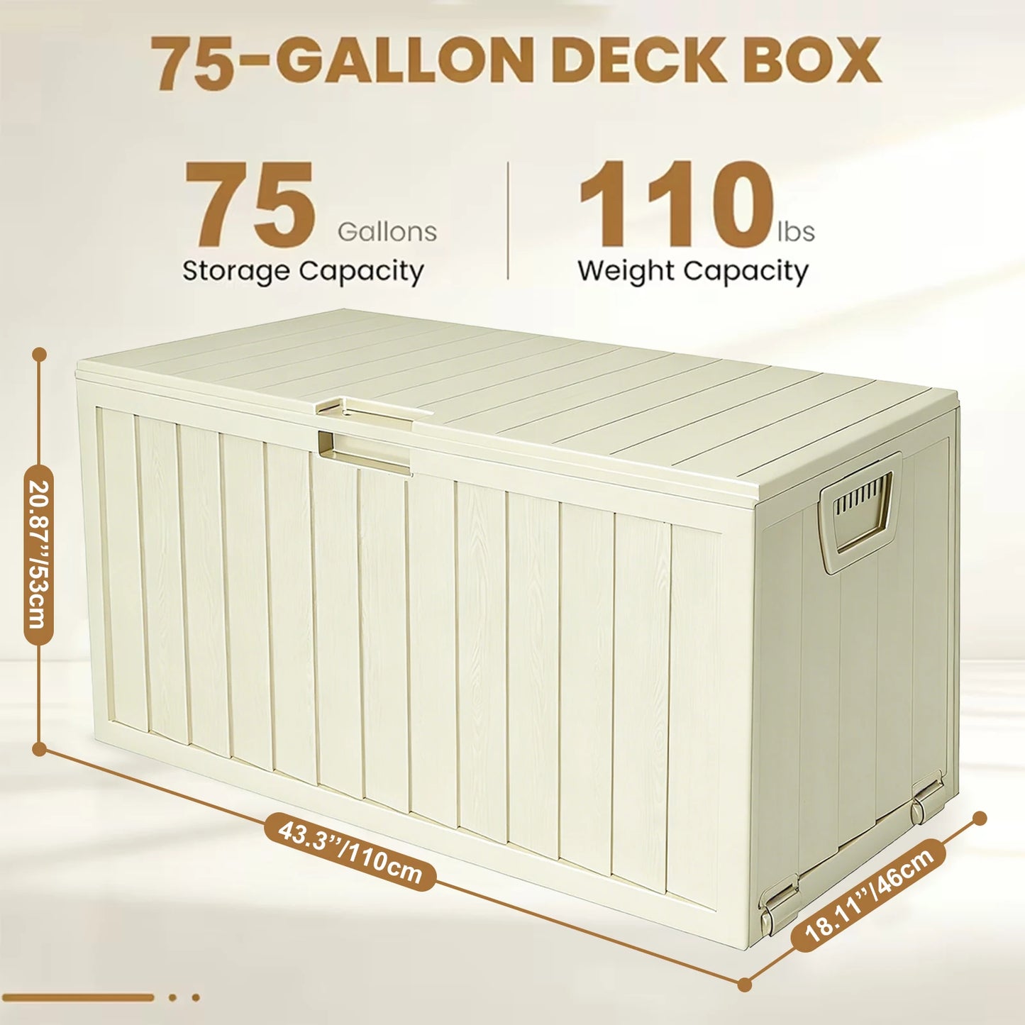 75 Gallon Resin Outdoor  Storage Deck Box