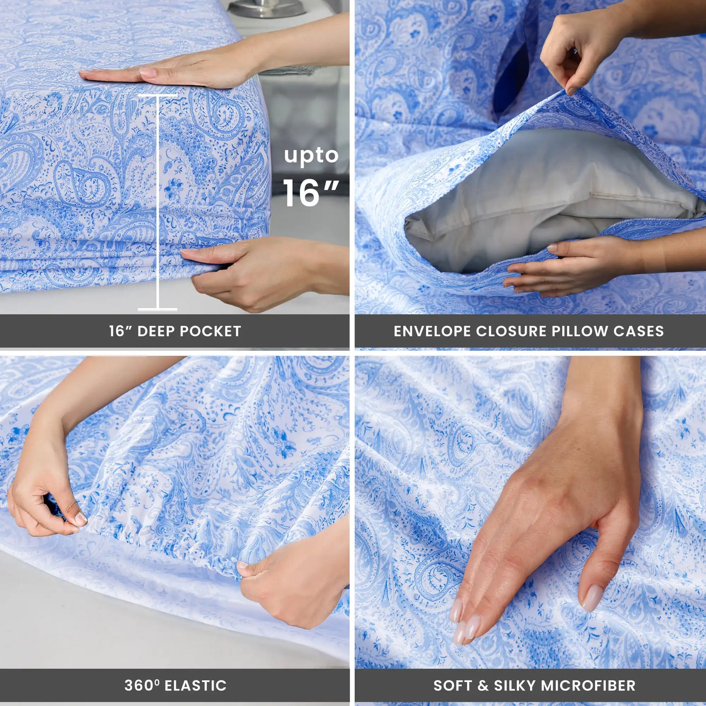 4-Piece Paisley Bed Sheet Set – Soft Brushed Microfiber Sheets with 16" Deep Pockets – Wrinkle-Resistant Bedding