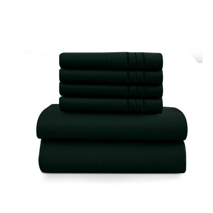 6Pc Solid Sheet Set – Brushed Microfiber, 16" Deep Pockets, with Embroidered & Plain Pillowcases