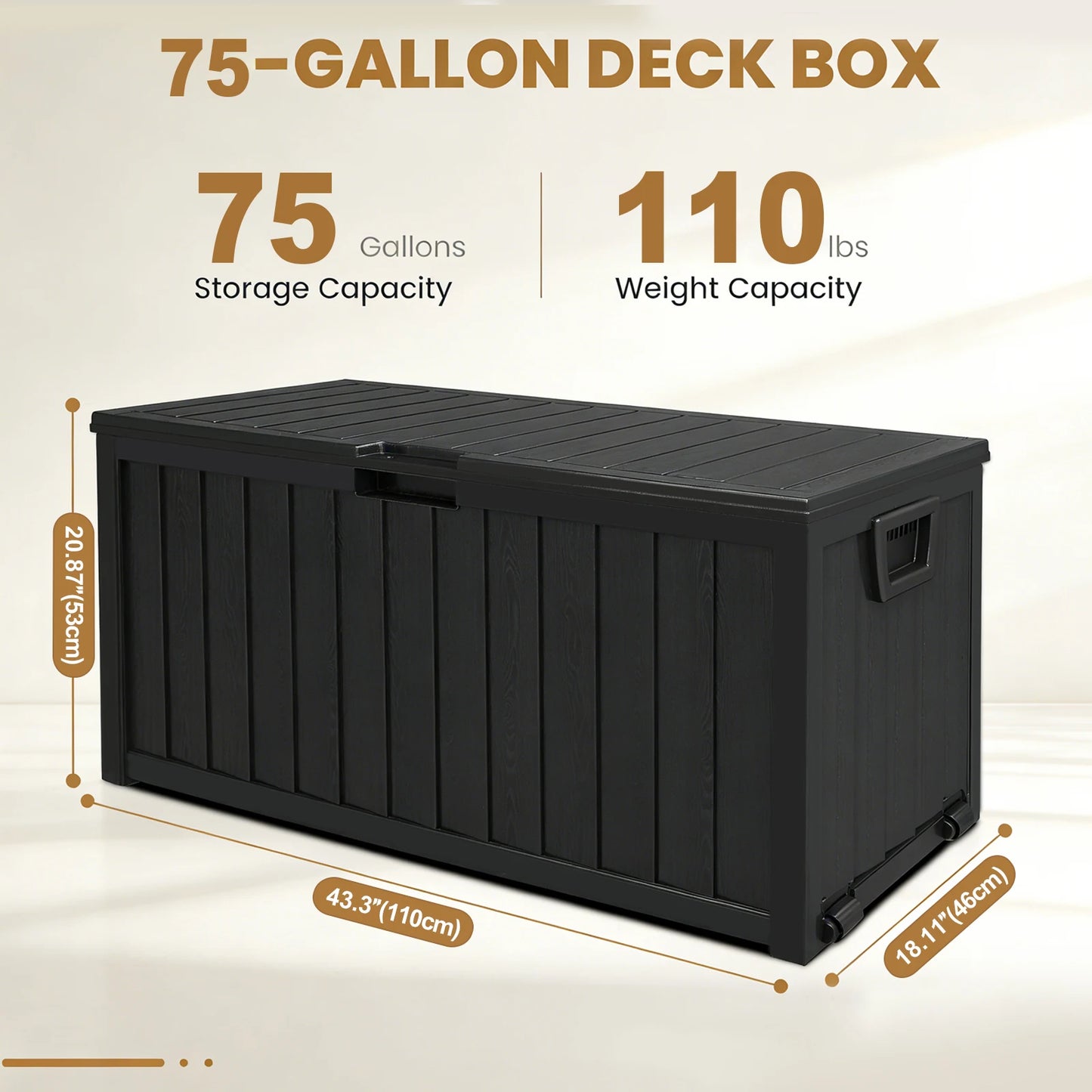 75 Gallon Resin Outdoor  Storage Deck Box