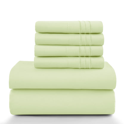6Pc Solid Sheet Set – Brushed Microfiber, 16" Deep Pockets, with Embroidered & Plain Pillowcases