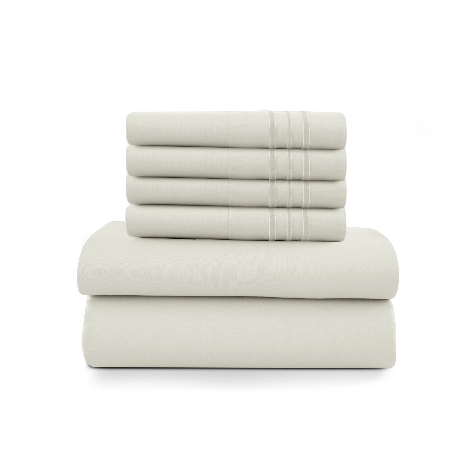 6Pc Solid Sheet Set – Brushed Microfiber, 16" Deep Pockets, with Embroidered & Plain Pillowcases