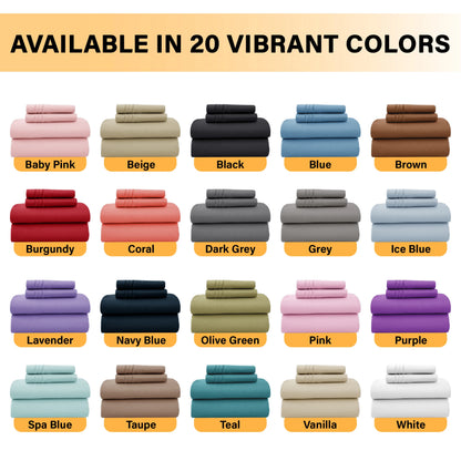6Pc Solid Sheet Set – Brushed Microfiber, 16" Deep Pockets, with Embroidered & Plain Pillowcases