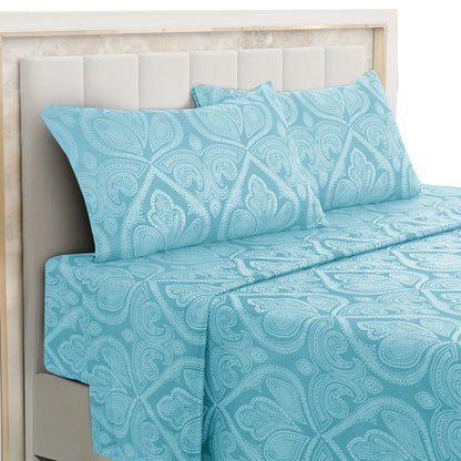 4-Piece Paisley Bed Sheet Set – Soft Brushed Microfiber Sheets with 16" Deep Pockets – Wrinkle-Resistant Bedding