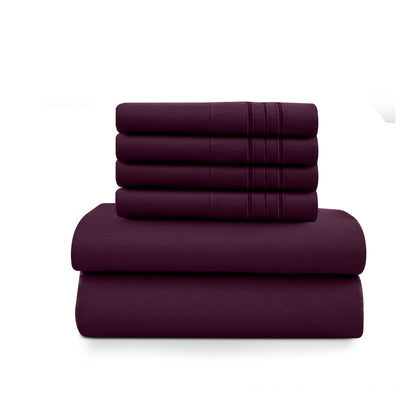 6Pc Solid Sheet Set – Brushed Microfiber, 16" Deep Pockets, with Embroidered & Plain Pillowcases
