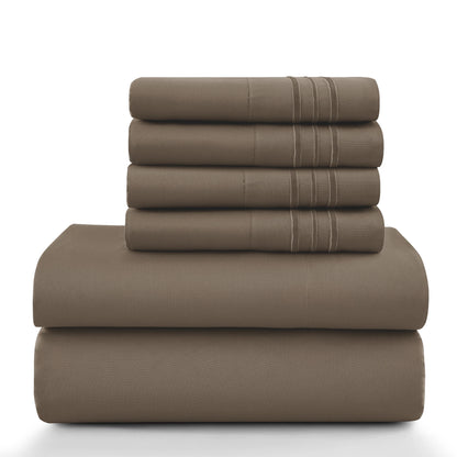 6Pc Solid Sheet Set – Brushed Microfiber, 16" Deep Pockets, with Embroidered & Plain Pillowcases