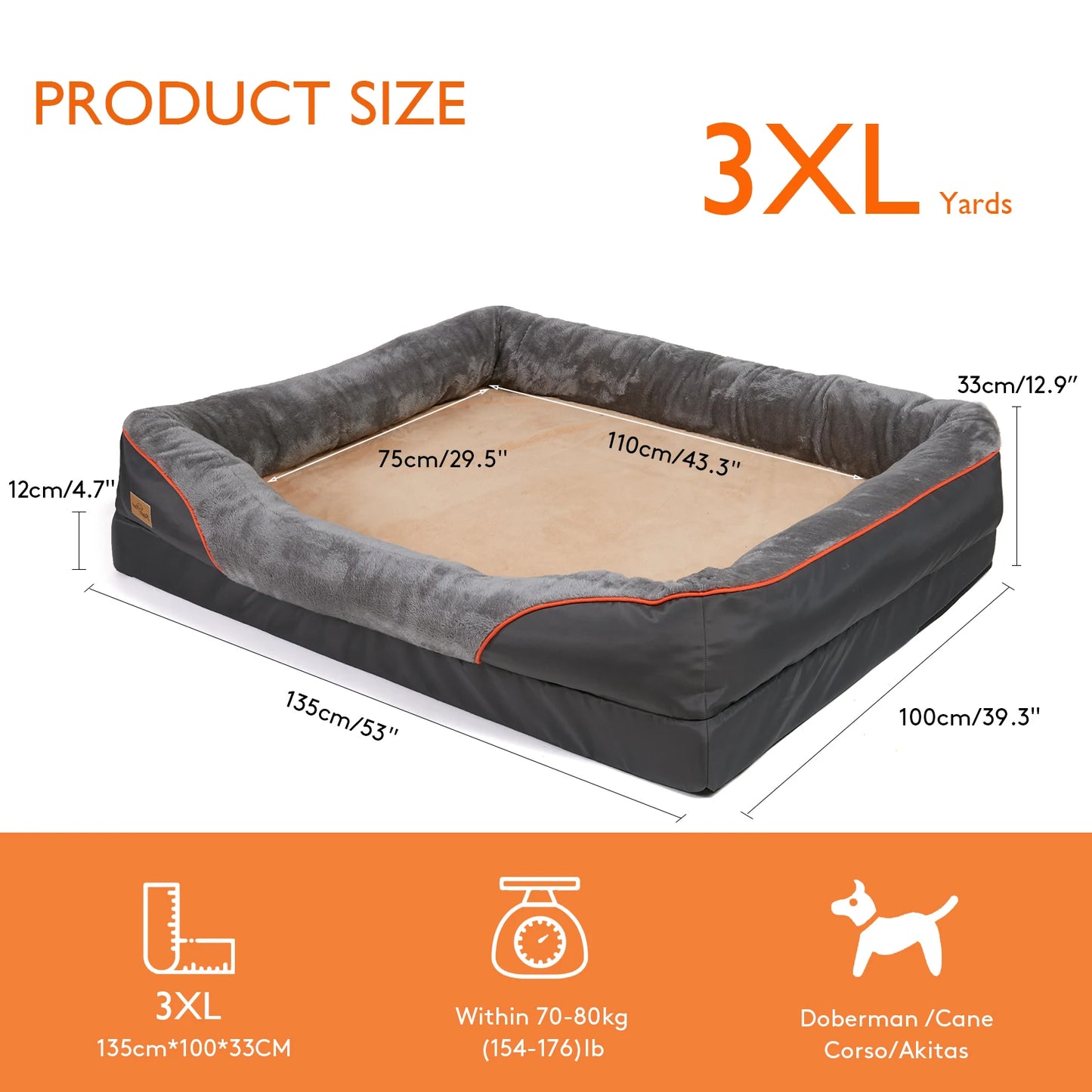 Waterproof Large Dog Bed with Removable and Washable Cover