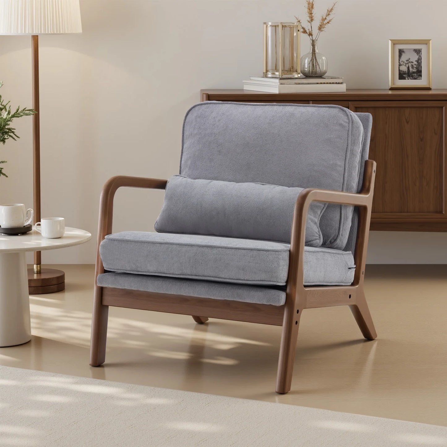 Mid Century Modern Lounge Chair,  Solid Wood Frame,