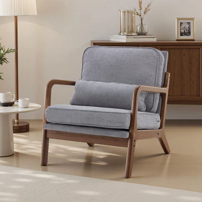 Mid Century Modern Lounge Chair,  Solid Wood Frame,