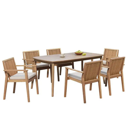 7-Piece Acacia Outdoor Dining Set - 70.75" Table & 6 Chairs w/ Cushions for Patio & Garden