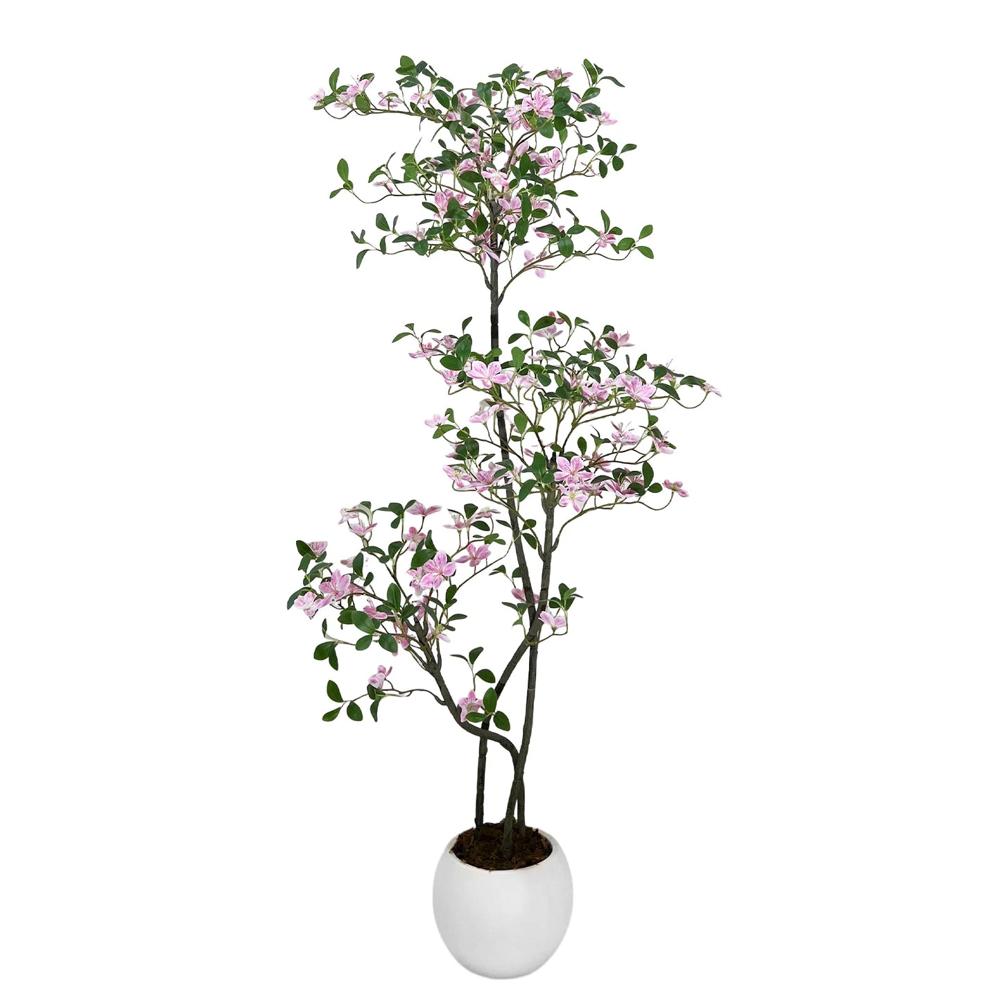Realistic Pink Blossom Faux Jasmine Tree with UV-Resistant Leaves and  White Planter