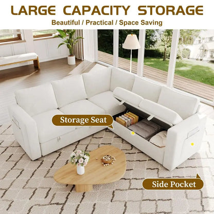 83.5 Modern 5 Seat Sectional Sleeper Sofa with Pull Out Couch