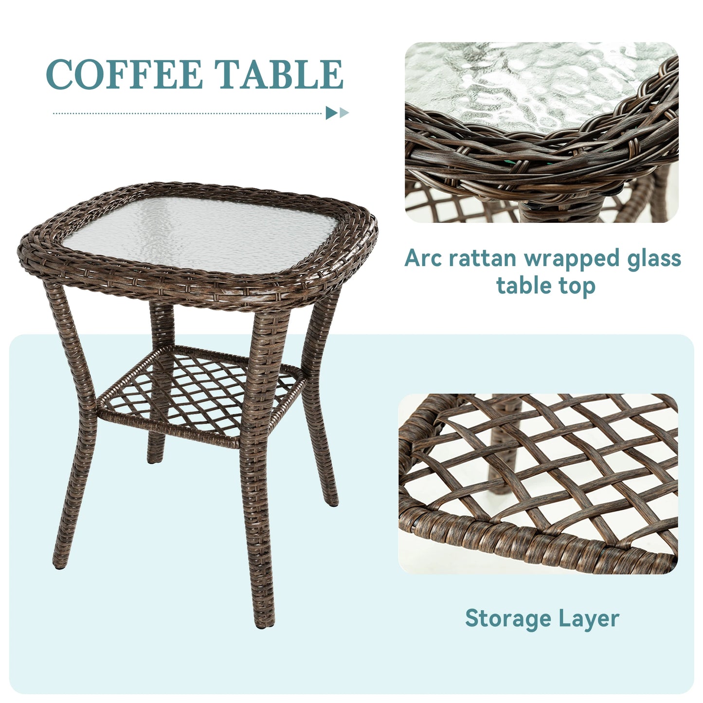 3 Pieces Rotating Rocker Patio Furniture Set