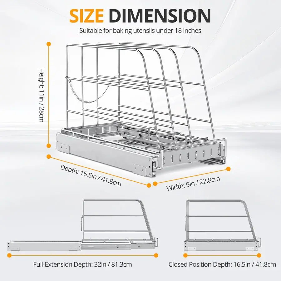 Stainless Steel Sliding Rack Cabinet Organizer for Cutting Board, Cookie Sheet, Baking Sheet,