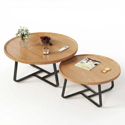 Mid Century Modern Nesting Coffee Table Set,  Wood With  Sturdy Metal Frame,