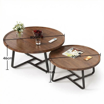 Mid Century Modern Nesting Coffee Table Set,  Wood With  Sturdy Metal Frame,