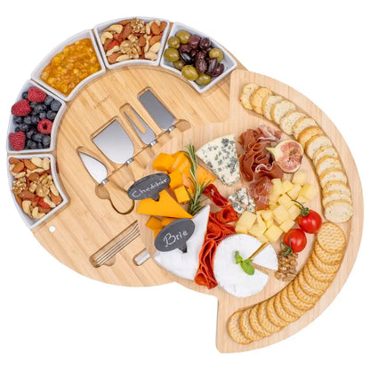 16 inch Bamboo Charcuterie Cheese Board and Platter and Knife  Set