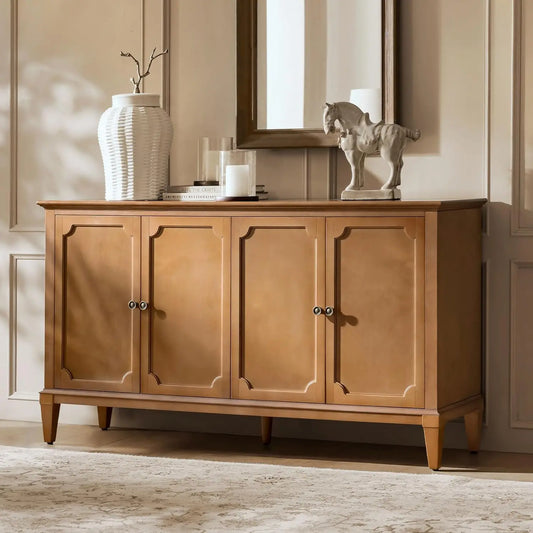 Mid-Century Modern Sideboard Cabinet, 4-Door Storage Buffet, 58" W x 15.75" D x 32.2" H,