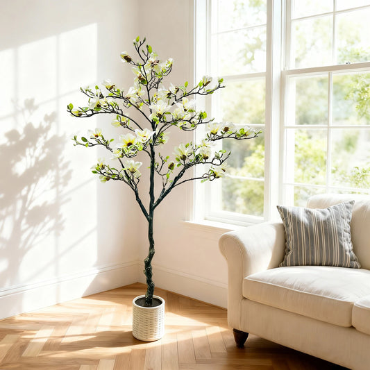 Potted 6 FT Lifelike Artificial Magnolia Tree