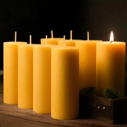 8-Pack of 5-Inch Natural Beeswax Pillar Candles,