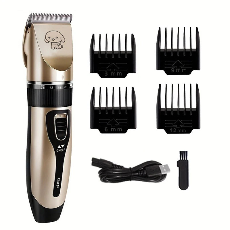 Low Noise Rechargeable Pet Hair Clippers with Adjustable Speeds and 4 Guide Combs