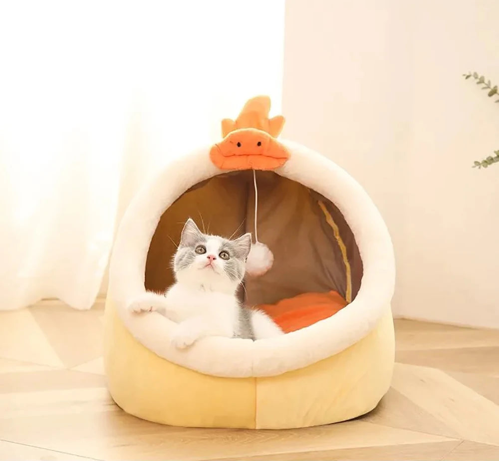 Deep Cat or Small Dog Pet Bed in Cartoon Design.