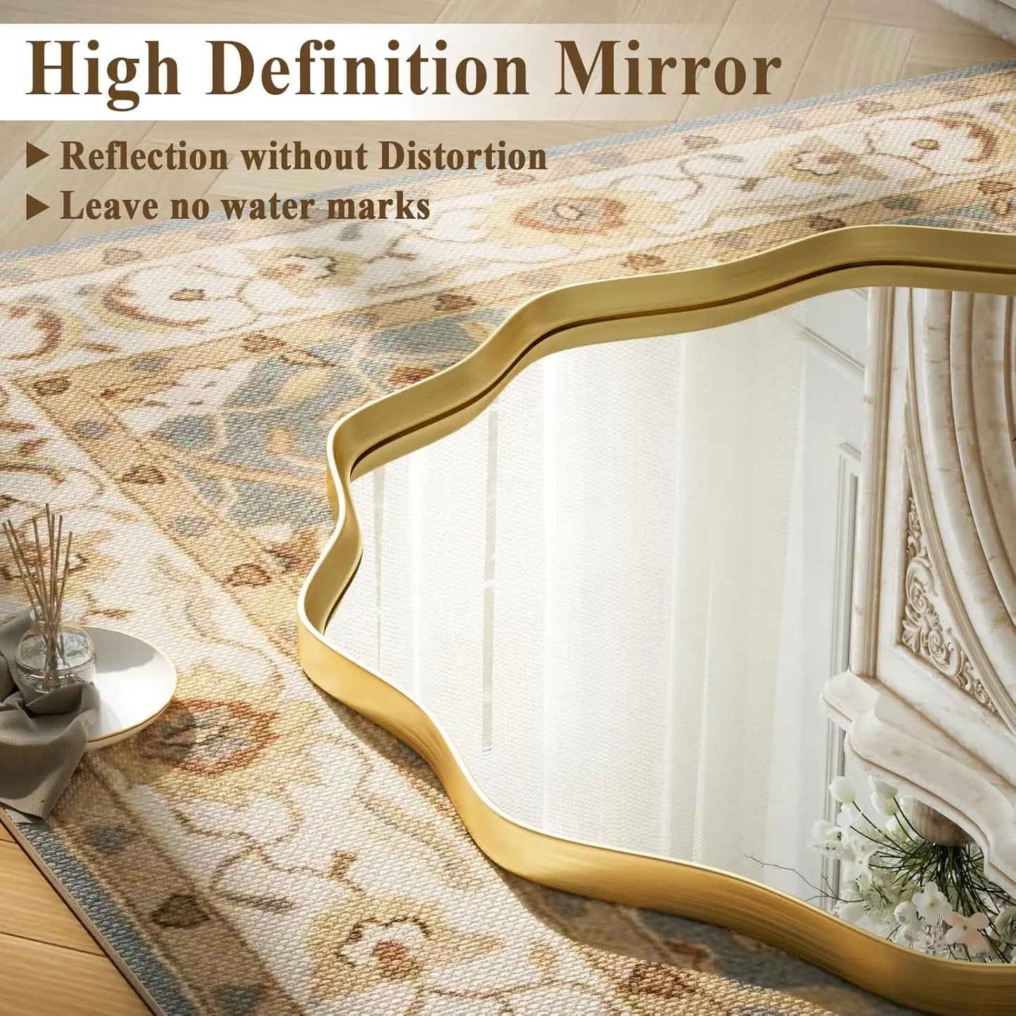 24 " Wavy Edge Gold Tone Scalloped Circular Mirror with Tempered Glass
