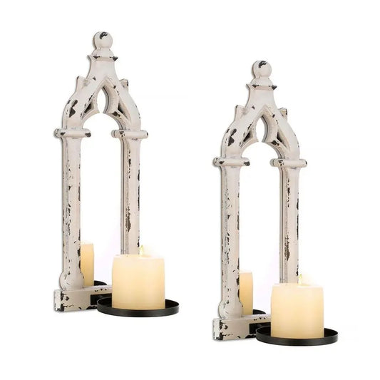 Set of 2 Shabby Chic Mirrored Candle Holder Wall Scones