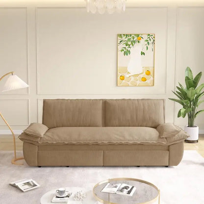 73.2" Queen Sofa Bed, 3-in-1 Convertible Sleeper, Multi-Functional Corduroy Loveseat in Camel Color