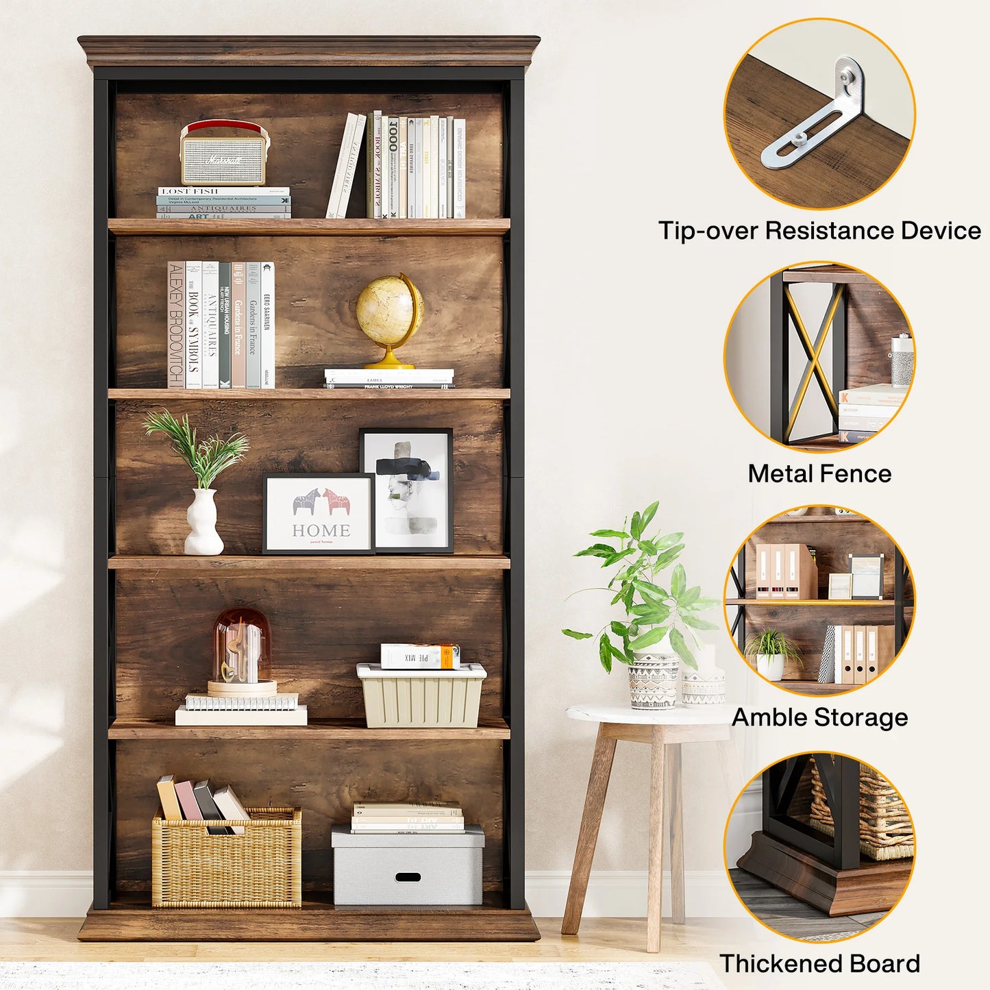 5 Shelf Industrial Display Bookshelf , 71 Inches