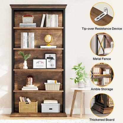 5 Shelf Industrial Display Bookshelf , 71 Inches