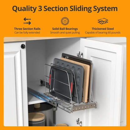 Stainless Steel Sliding Rack Cabinet Organizer for Cutting Board, Cookie Sheet, Baking Sheet,