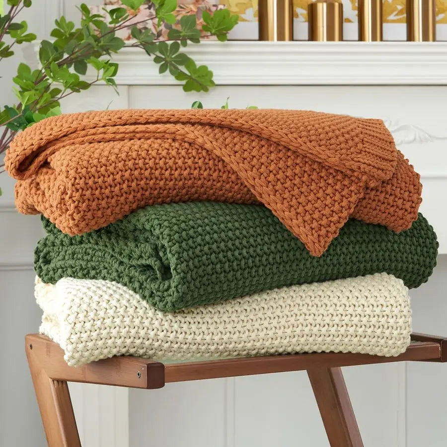 100 Organic Cotton Cable Knit Throw Blanket