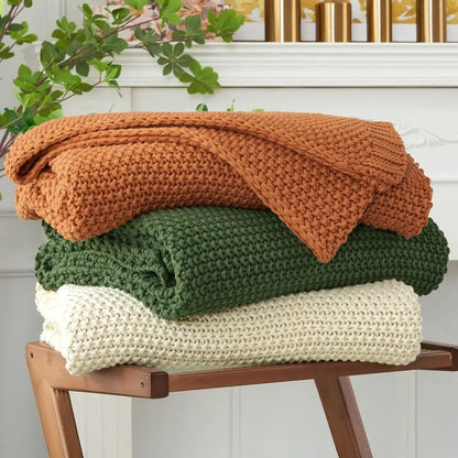 100 Organic Cotton Cable Knit Throw Blanket