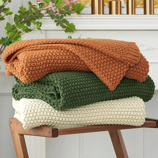 100 Organic Cotton Cable Knit Throw Blanket