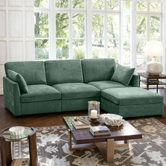 L Shaped Convertible Modular Sofa with Ottoman