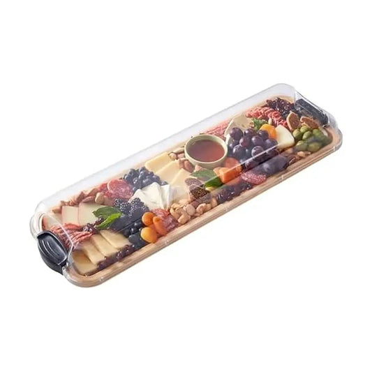 Rectangular Bamboo Build-a-Board Cutting Board with Single Compartment and Clear Locking Lid for Charcuterie, Snacks, and More,