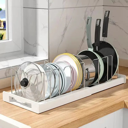 Under Counter Expandable Kitchen Pot & Pan Organizer with 7 Adjustable Dividers