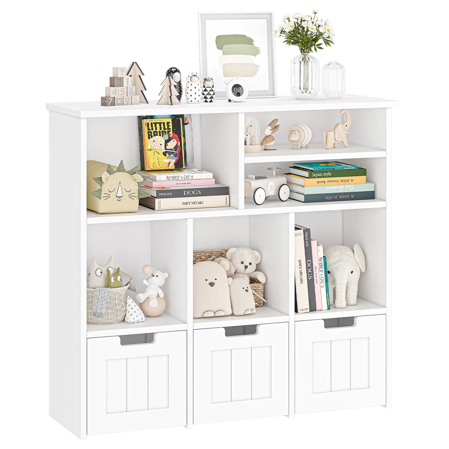 2-Shelf Toy and Book Organizer with 3 Removable Drawers