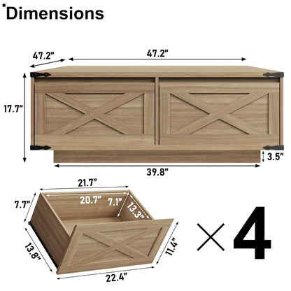 47” Farmhouse Square Coffee Table with 4 Drawers