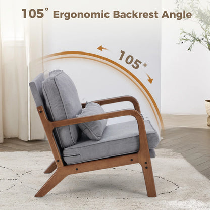 Mid Century Modern Lounge Chair,  Solid Wood Frame,
