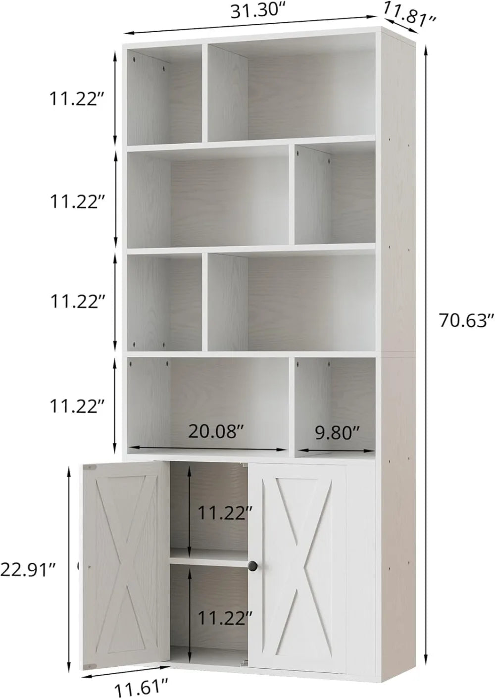 Bookcase with Cabinet and Doors plus 8 Open Cubes