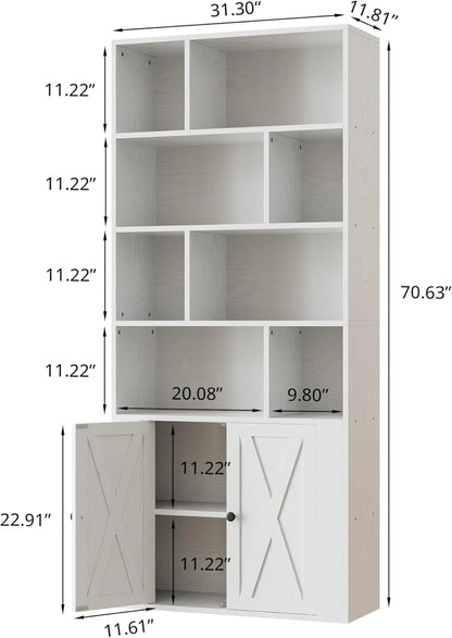 Bookcase with Cabinet and Doors plus 8 Open Cubes